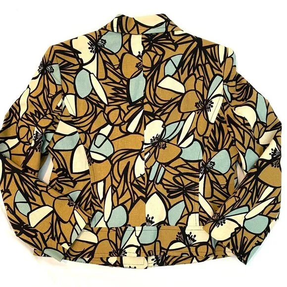 R.Q.T. OASIS Women's 8 Petite linen blend blazer blue black tan wearable art - Picture 6 of 10